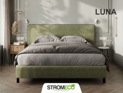 Κρεβάτι Luna ντυμένο με ύφασμα ή τεχνόδερμα της επιλογής σας και ξύλινο σκελετό.