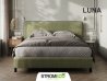 Κρεβάτι Luna ντυμένο με ύφασμα ή τεχνόδερμα της επιλογής σας και ξύλινο σκελετό.