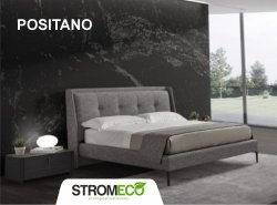 Κρεβάτι Positano ντυμένο με ύφασμα Strom Eco