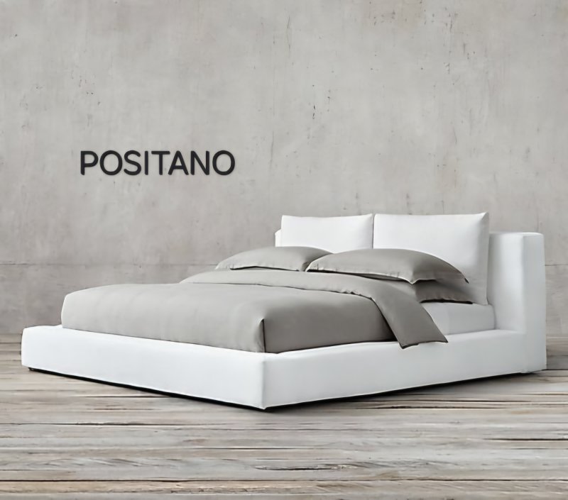 Κρεβάτι Positano ντυμένο με ύφασμα Strom Eco