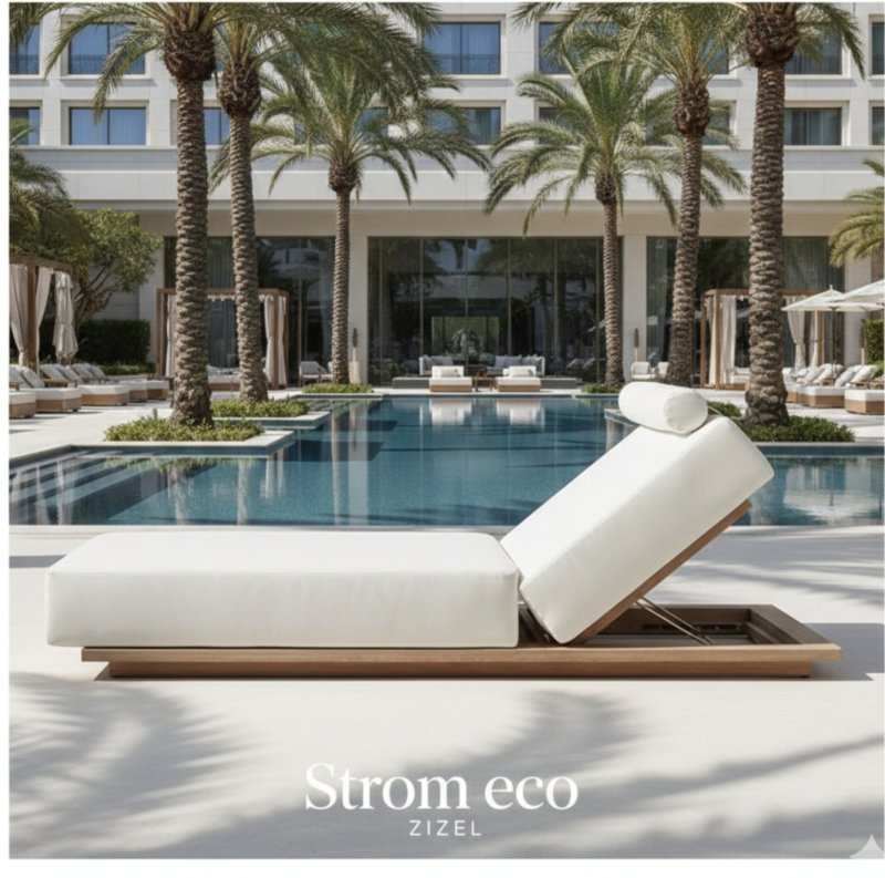 Ξύλινη ξαπλώστρα παραλίας Zizel με ανατομικό στρώμα Memory Foam 209cm X 74cm Strom Eco